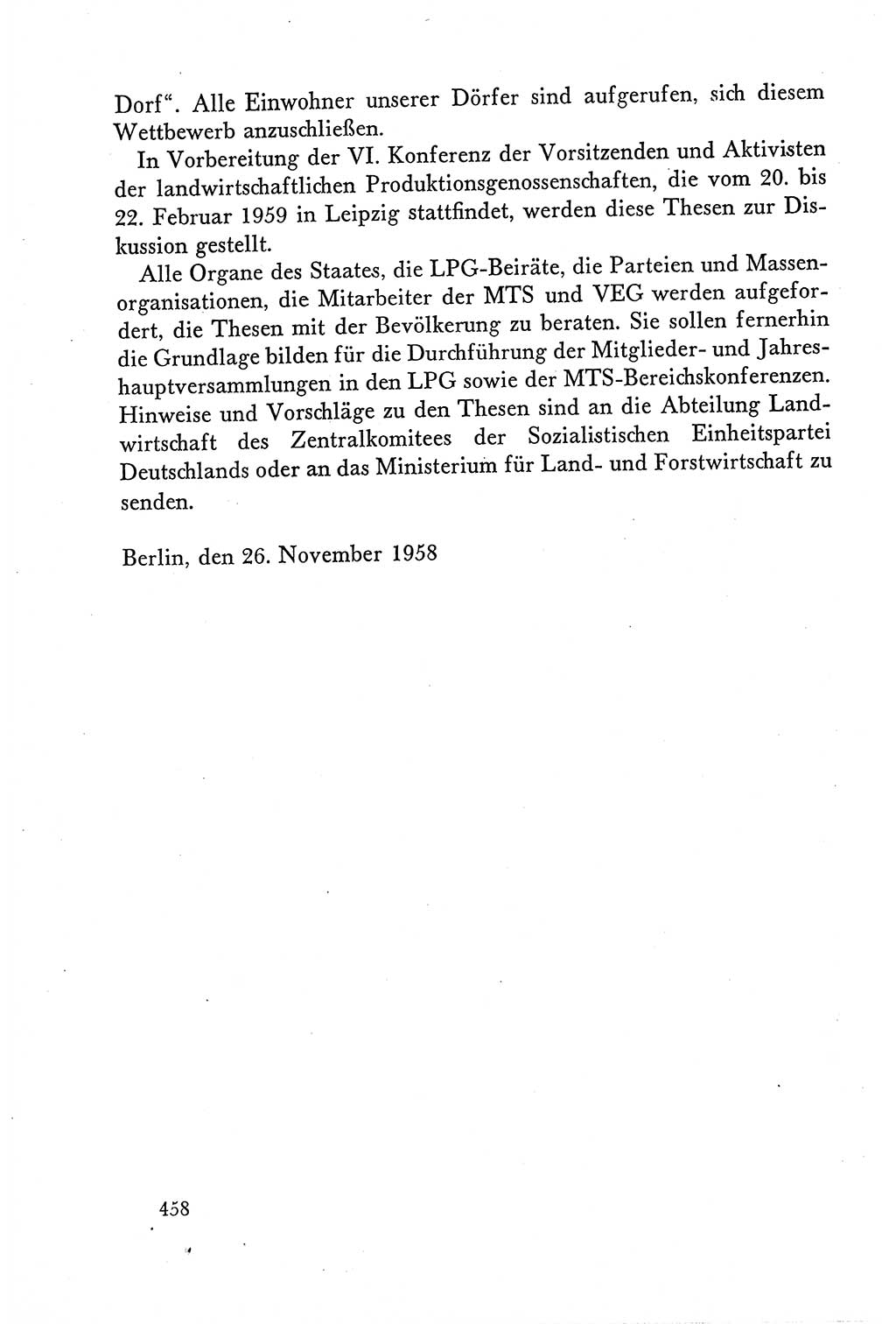 Dokumente der Sozialistischen Einheitspartei Deutschlands (SED) [Deutsche Demokratische Republik (DDR)] 1958-1959, Seite 458 (Dok. SED DDR 1958-1959, S. 458)