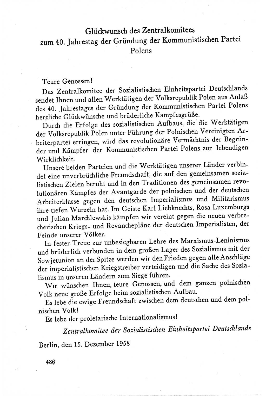 Dokumente der Sozialistischen Einheitspartei Deutschlands (SED) [Deutsche Demokratische Republik (DDR)] 1958-1959, Seite 486 (Dok. SED DDR 1958-1959, S. 486)