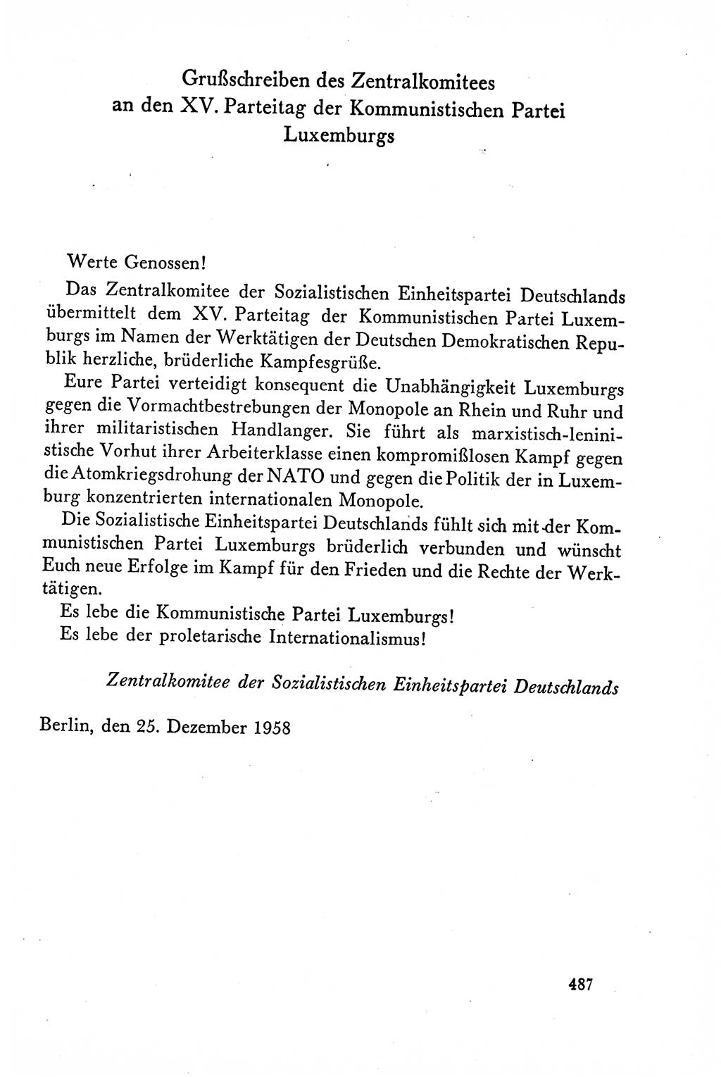 Dokumente der Sozialistischen Einheitspartei Deutschlands (SED) [Deutsche Demokratische Republik (DDR)] 1958-1959, Seite 487 (Dok. SED DDR 1958-1959, S. 487)