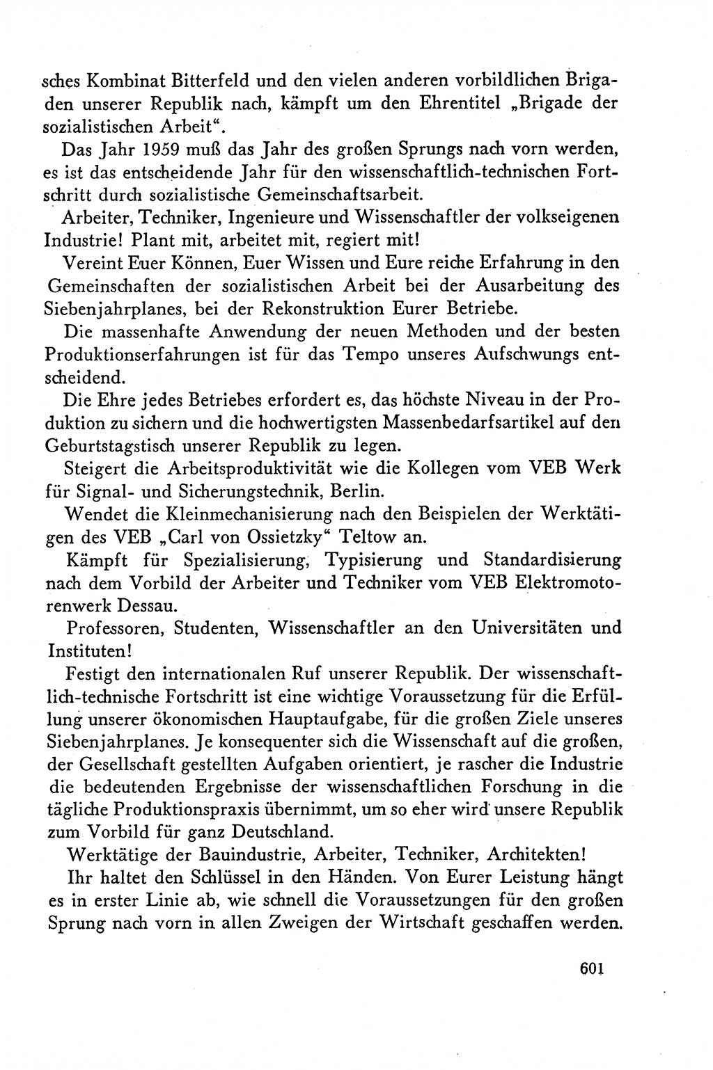 Dokumente der Sozialistischen Einheitspartei Deutschlands (SED) [Deutsche Demokratische Republik (DDR)] 1958-1959, Seite 601 (Dok. SED DDR 1958-1959, S. 601)