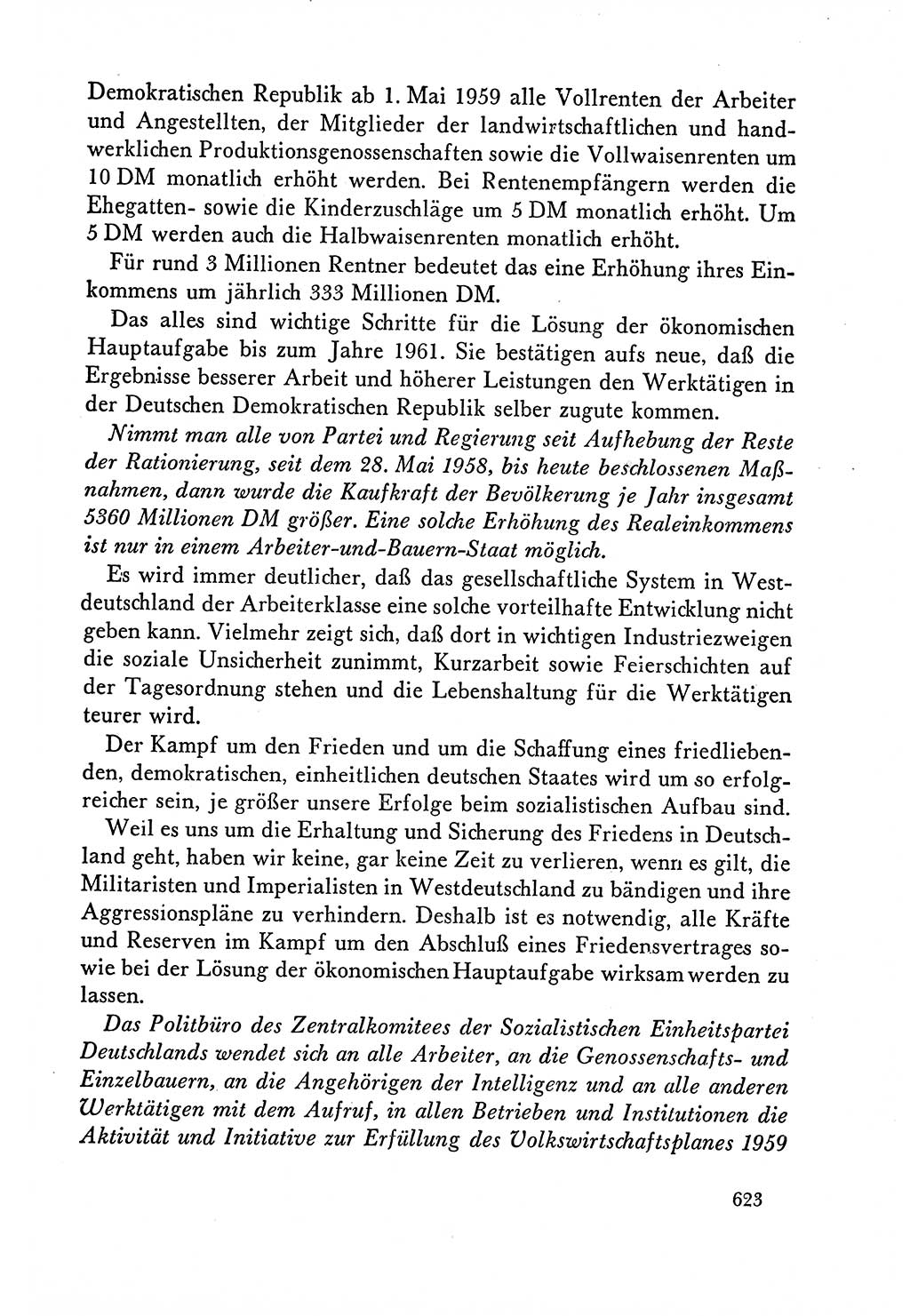 Dokumente der Sozialistischen Einheitspartei Deutschlands (SED) [Deutsche Demokratische Republik (DDR)] 1958-1959, Seite 623 (Dok. SED DDR 1958-1959, S. 623)