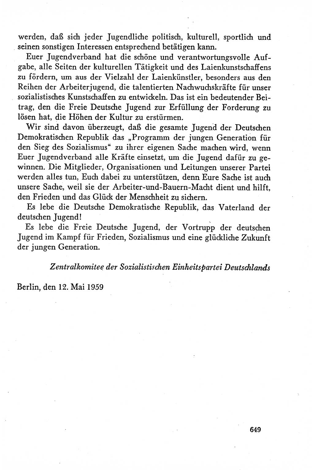 Dokumente der Sozialistischen Einheitspartei Deutschlands (SED) [Deutsche Demokratische Republik (DDR)] 1958-1959, Seite 649 (Dok. SED DDR 1958-1959, S. 649)