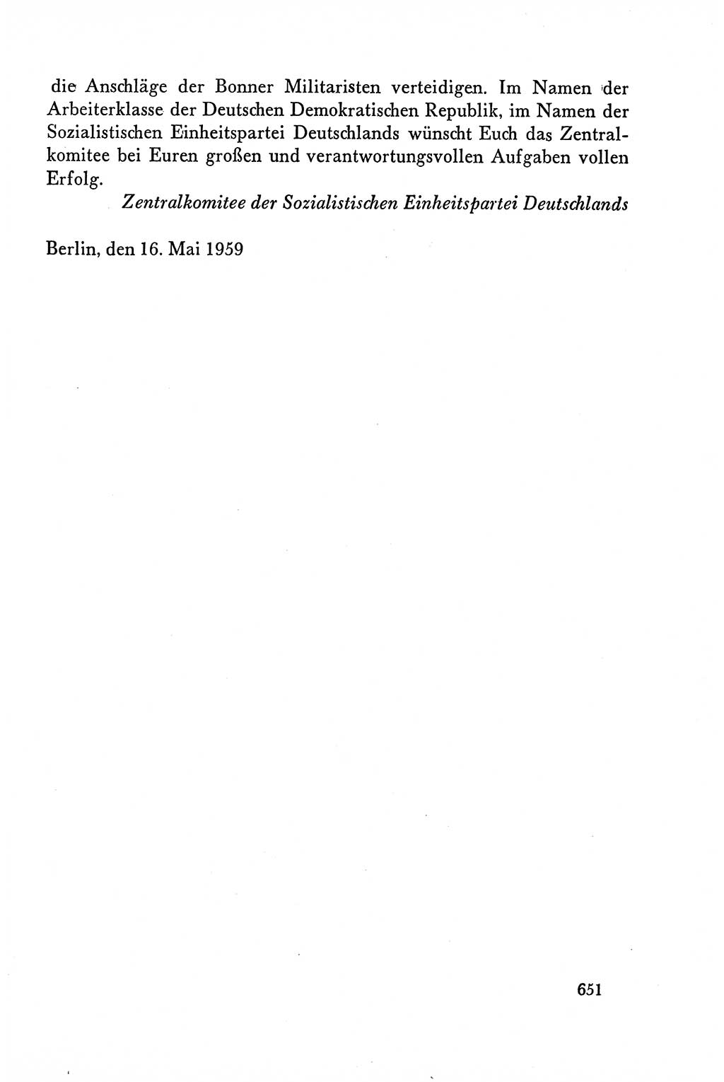 Dokumente der Sozialistischen Einheitspartei Deutschlands (SED) [Deutsche Demokratische Republik (DDR)] 1958-1959, Seite 651 (Dok. SED DDR 1958-1959, S. 651)