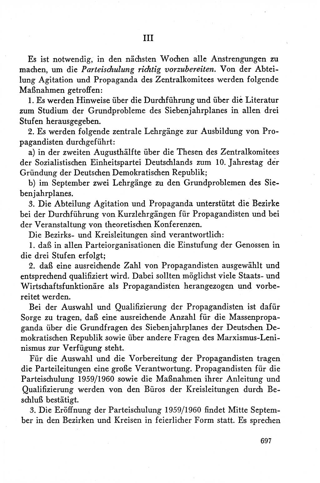 Dokumente der Sozialistischen Einheitspartei Deutschlands (SED) [Deutsche Demokratische Republik (DDR)] 1958-1959, Seite 697 (Dok. SED DDR 1958-1959, S. 697)