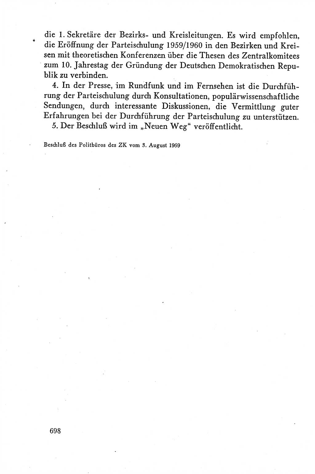 Dokumente der Sozialistischen Einheitspartei Deutschlands (SED) [Deutsche Demokratische Republik (DDR)] 1958-1959, Seite 698 (Dok. SED DDR 1958-1959, S. 698)