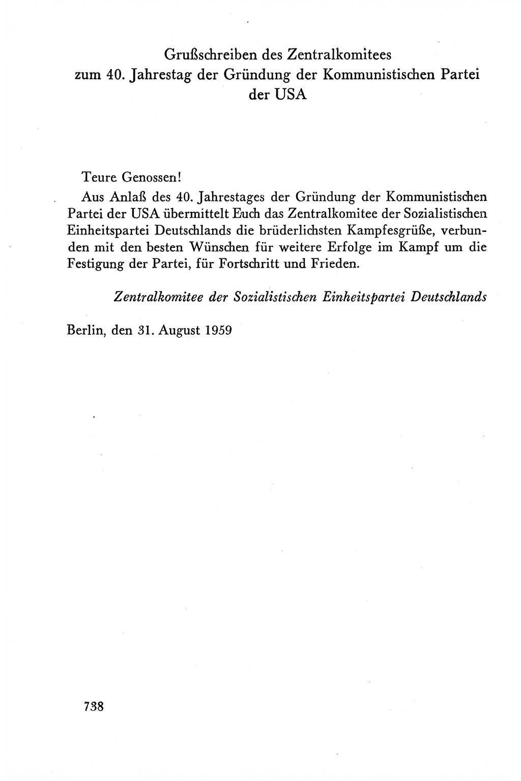 Dokumente der Sozialistischen Einheitspartei Deutschlands (SED) [Deutsche Demokratische Republik (DDR)] 1958-1959, Seite 738 (Dok. SED DDR 1958-1959, S. 738)