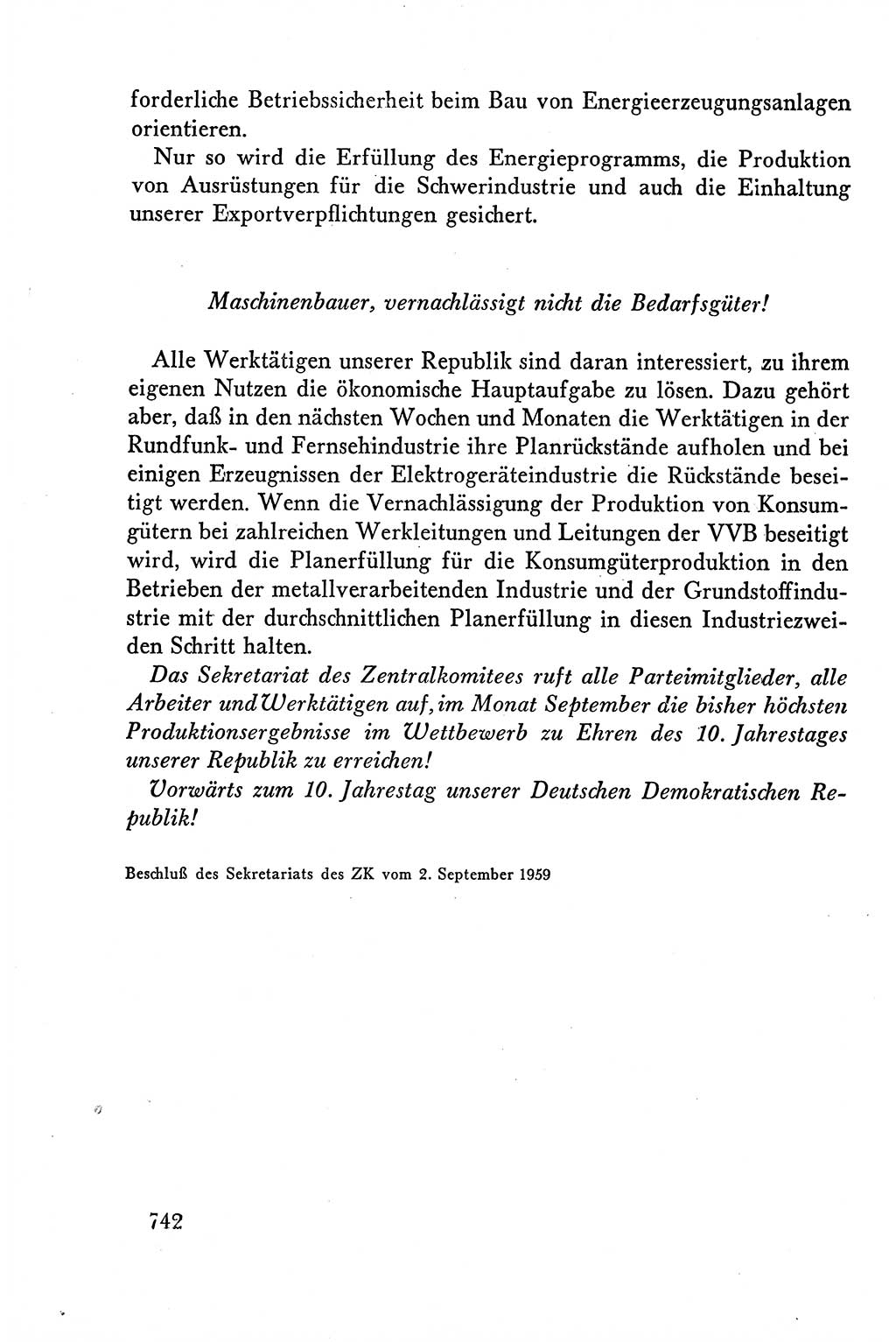 Dokumente der Sozialistischen Einheitspartei Deutschlands (SED) [Deutsche Demokratische Republik (DDR)] 1958-1959, Seite 742 (Dok. SED DDR 1958-1959, S. 742)