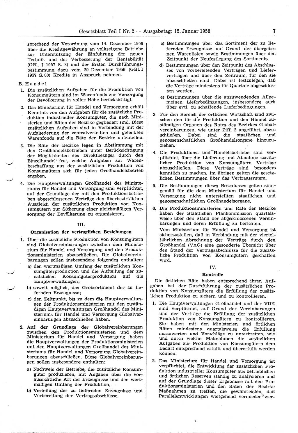 Gesetzblatt (GBl.) der Deutschen Demokratischen Republik (DDR) Teil Ⅰ 1958, Seite 7 (GBl. DDR Ⅰ 1958, S. 7)