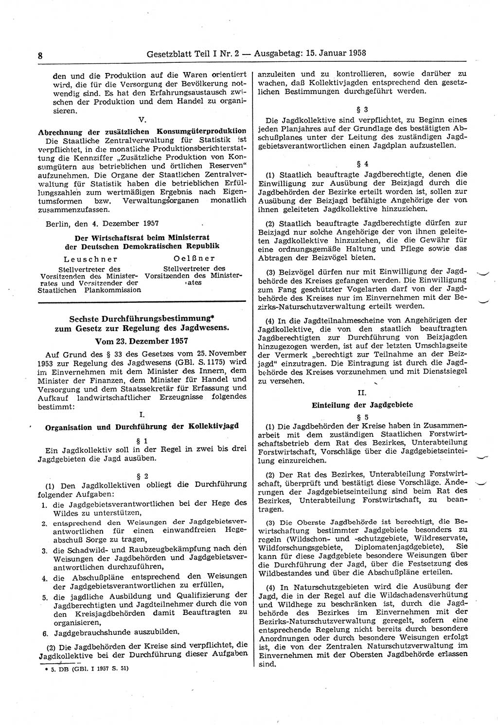 Gesetzblatt (GBl.) der Deutschen Demokratischen Republik (DDR) Teil Ⅰ 1958, Seite 8 (GBl. DDR Ⅰ 1958, S. 8)