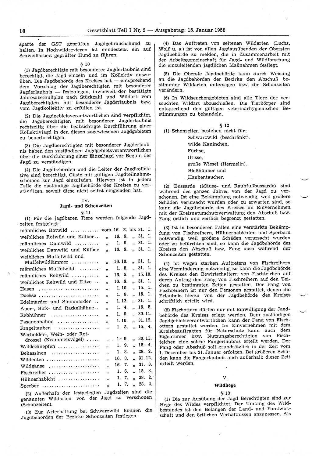 Gesetzblatt (GBl.) der Deutschen Demokratischen Republik (DDR) Teil Ⅰ 1958, Seite 10 (GBl. DDR Ⅰ 1958, S. 10)