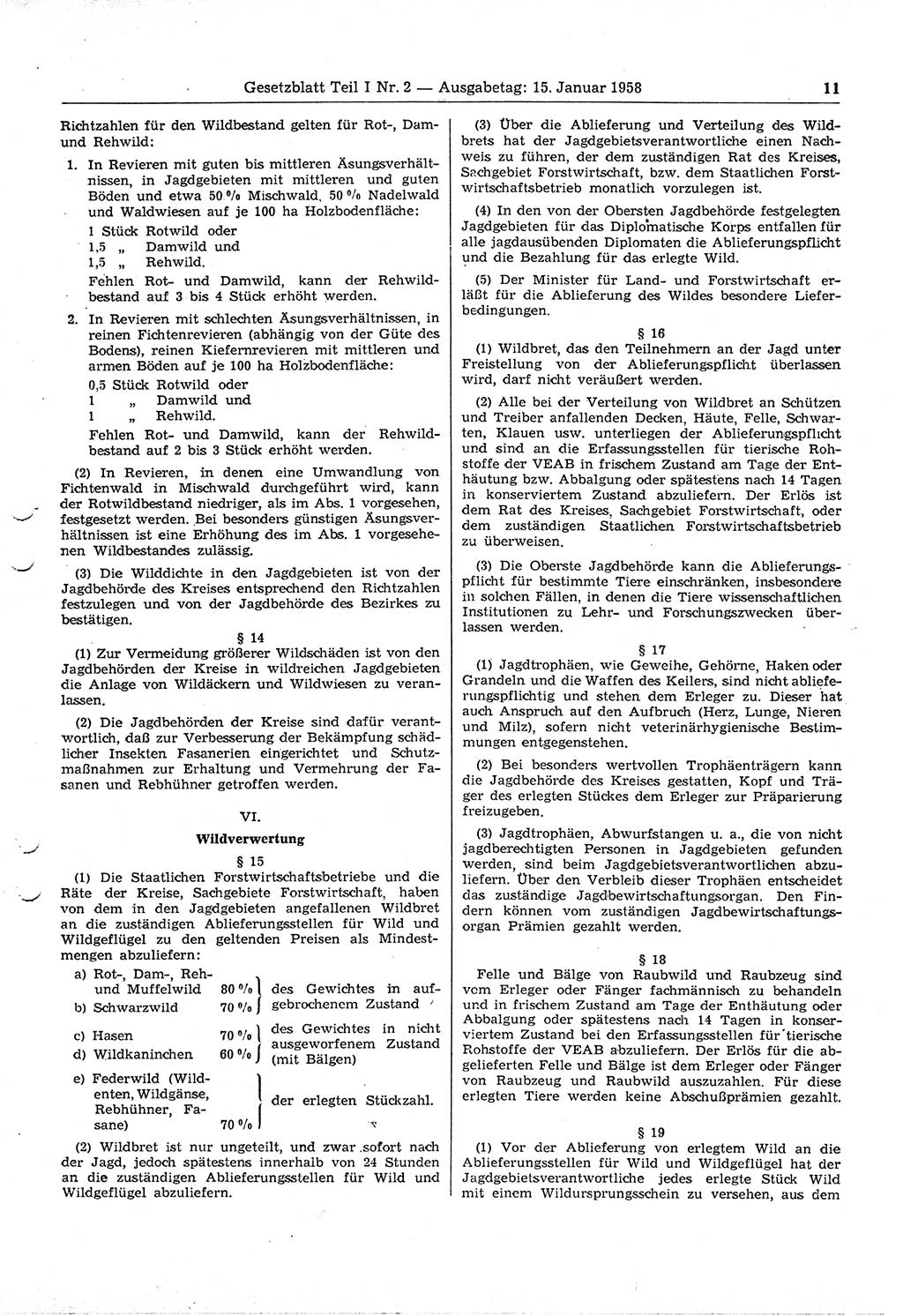 Gesetzblatt (GBl.) der Deutschen Demokratischen Republik (DDR) Teil Ⅰ 1958, Seite 11 (GBl. DDR Ⅰ 1958, S. 11)