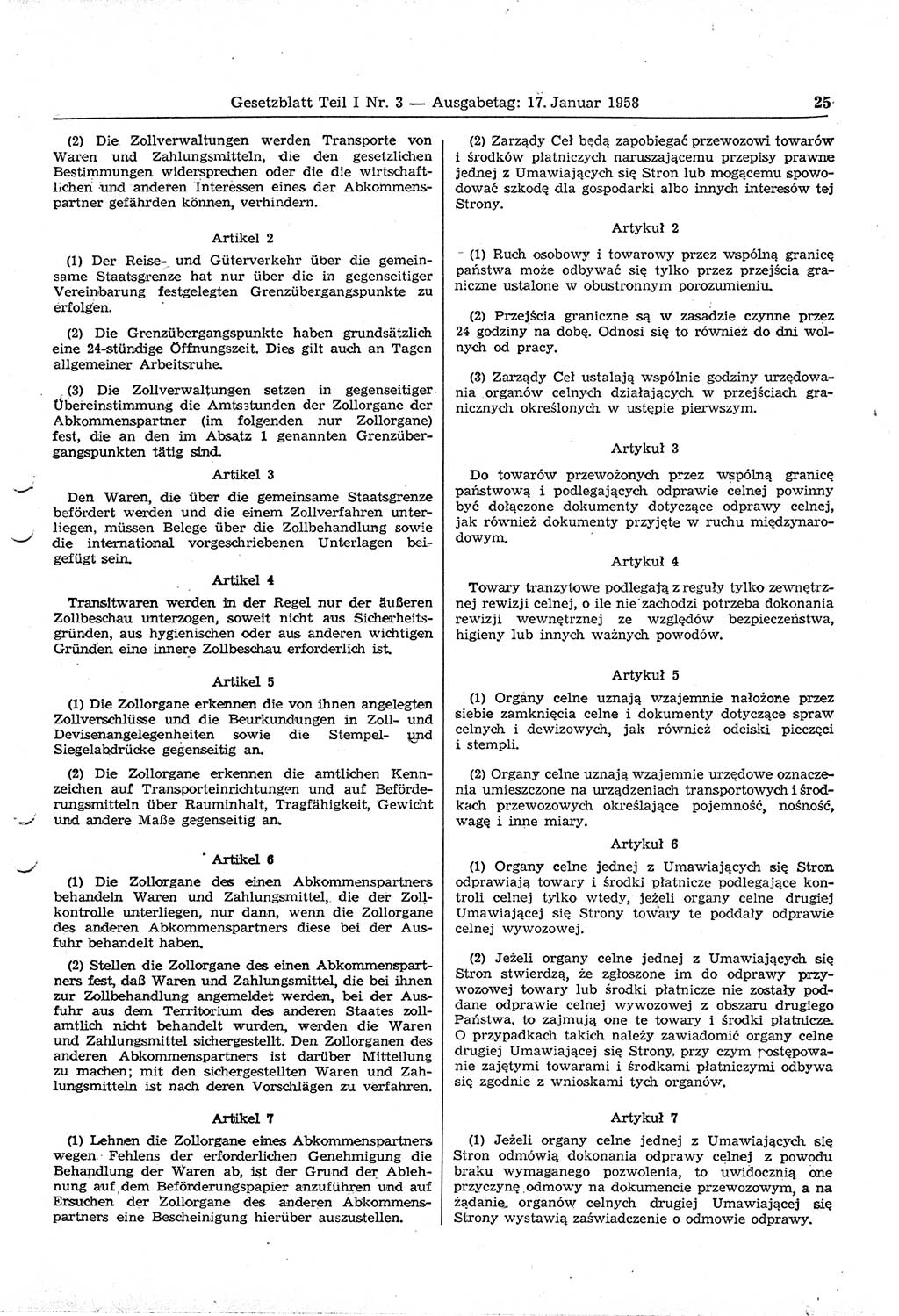 Gesetzblatt (GBl.) der Deutschen Demokratischen Republik (DDR) Teil Ⅰ 1958, Seite 25 (GBl. DDR Ⅰ 1958, S. 25)