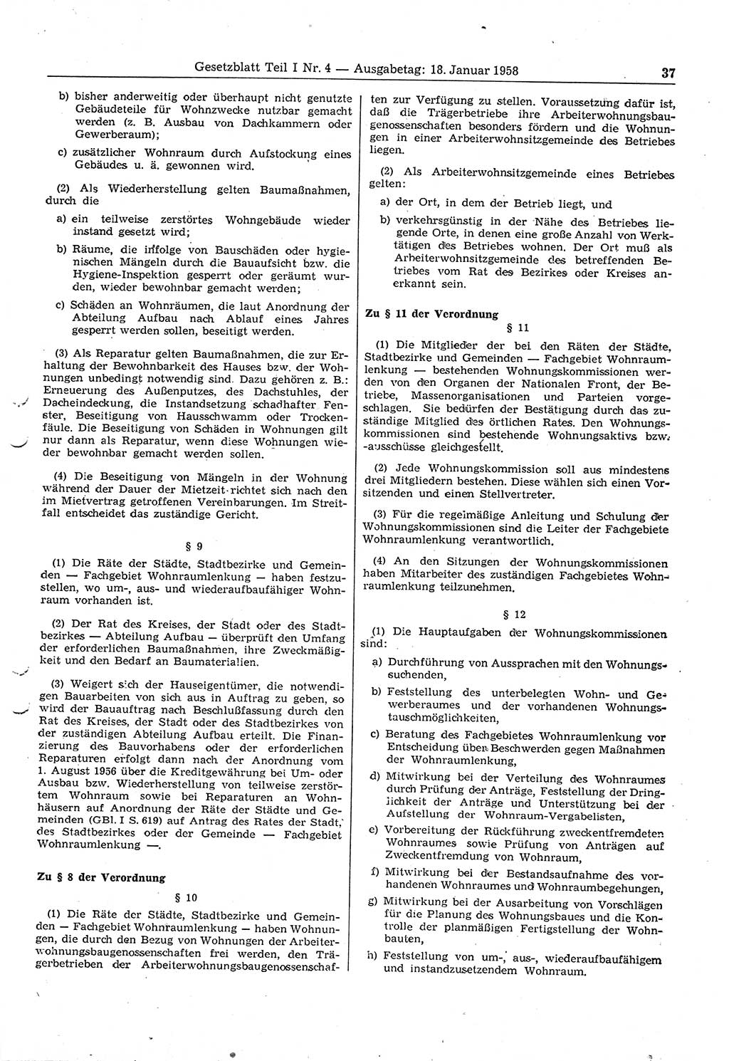 Gesetzblatt (GBl.) der Deutschen Demokratischen Republik (DDR) Teil Ⅰ 1958, Seite 37 (GBl. DDR Ⅰ 1958, S. 37)