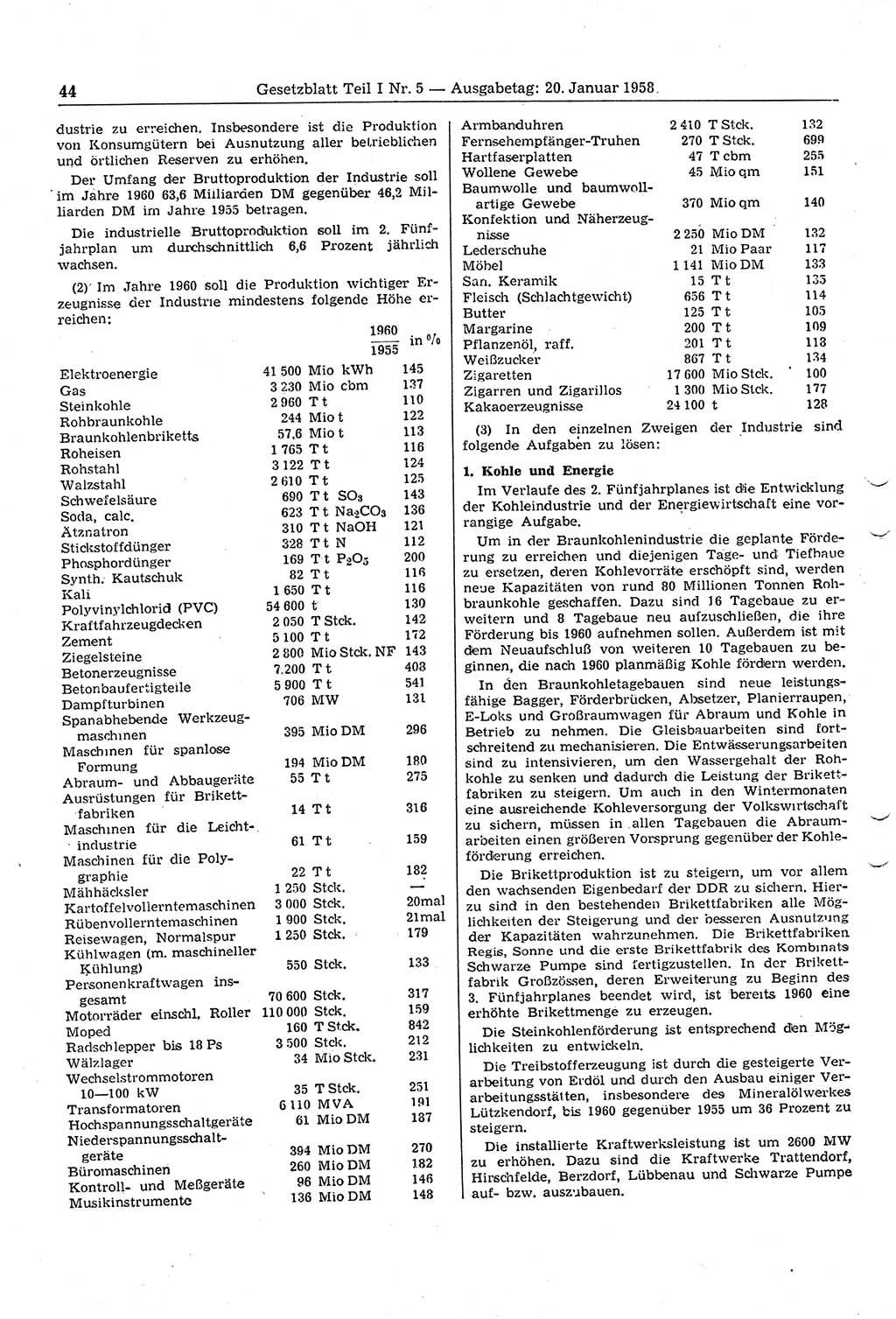 Gesetzblatt (GBl.) der Deutschen Demokratischen Republik (DDR) Teil Ⅰ 1958, Seite 44 (GBl. DDR Ⅰ 1958, S. 44)