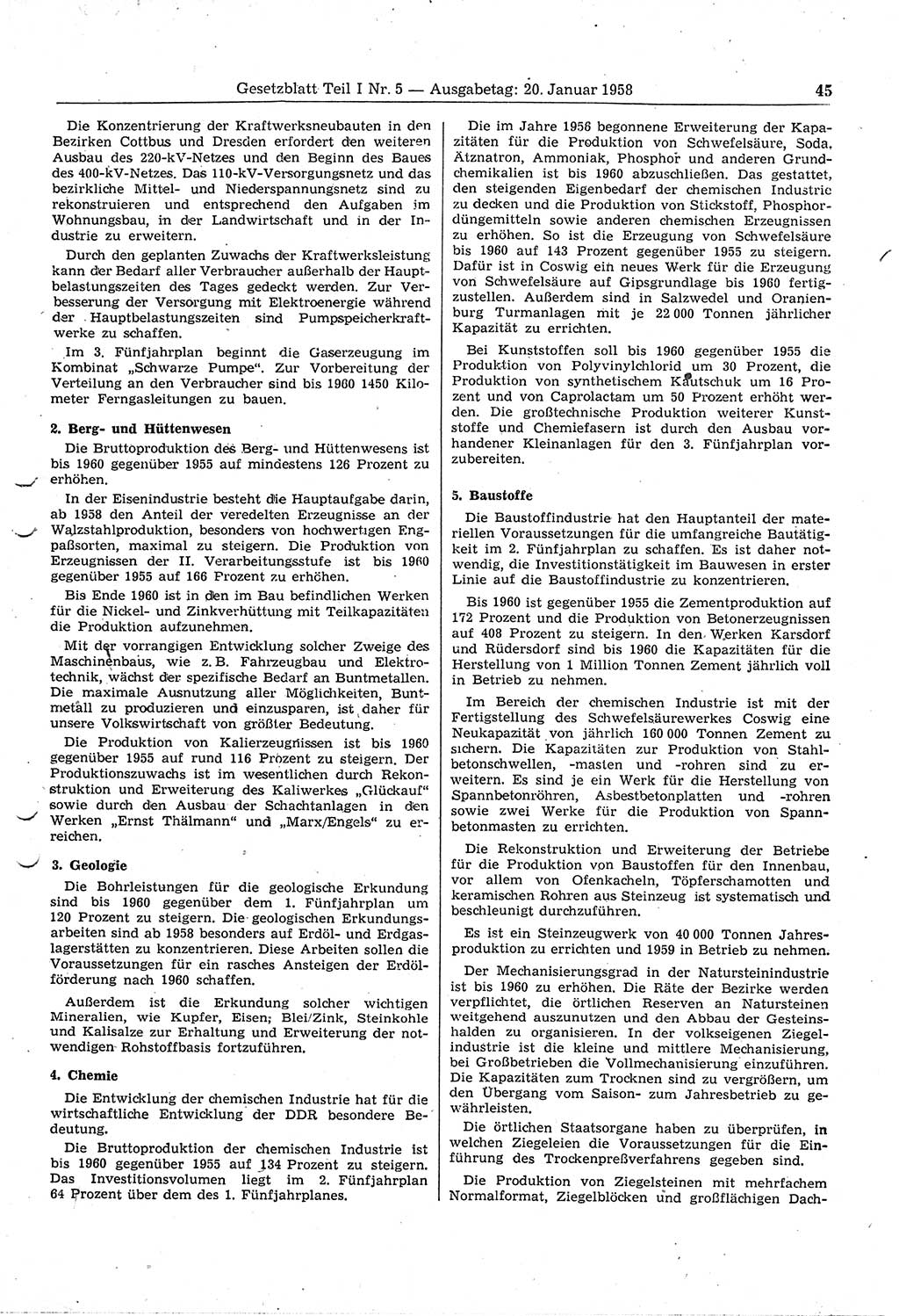 Gesetzblatt (GBl.) der Deutschen Demokratischen Republik (DDR) Teil Ⅰ 1958, Seite 45 (GBl. DDR Ⅰ 1958, S. 45)