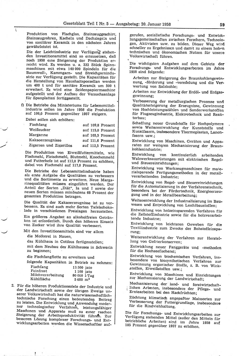 Gesetzblatt (GBl.) der Deutschen Demokratischen Republik (DDR) Teil Ⅰ 1958, Seite 59 (GBl. DDR Ⅰ 1958, S. 59)