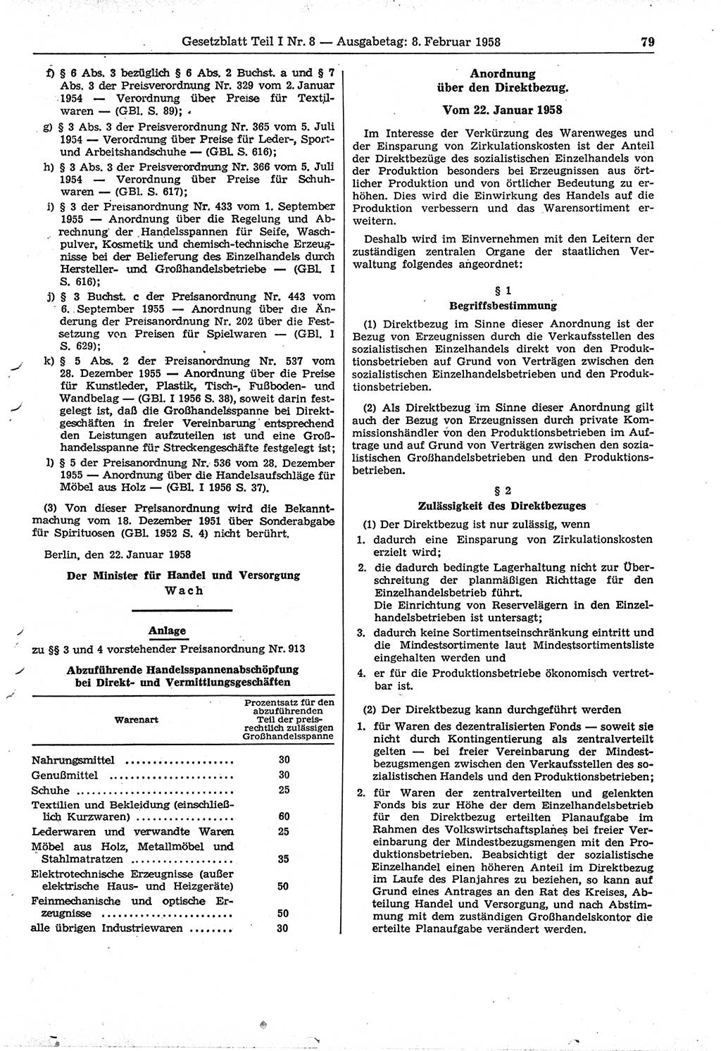 Gesetzblatt (GBl.) der Deutschen Demokratischen Republik (DDR) Teil Ⅰ 1958, Seite 79 (GBl. DDR Ⅰ 1958, S. 79)
