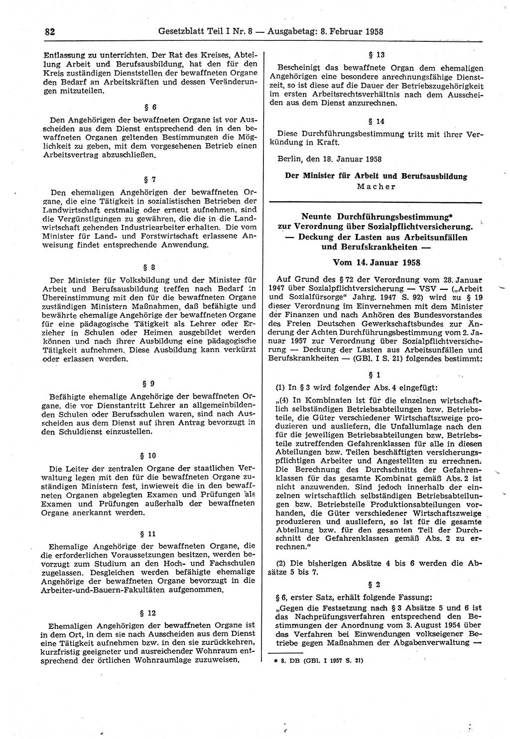 Gesetzblatt (GBl.) der Deutschen Demokratischen Republik (DDR) Teil Ⅰ 1958, Seite 82 (GBl. DDR Ⅰ 1958, S. 82)