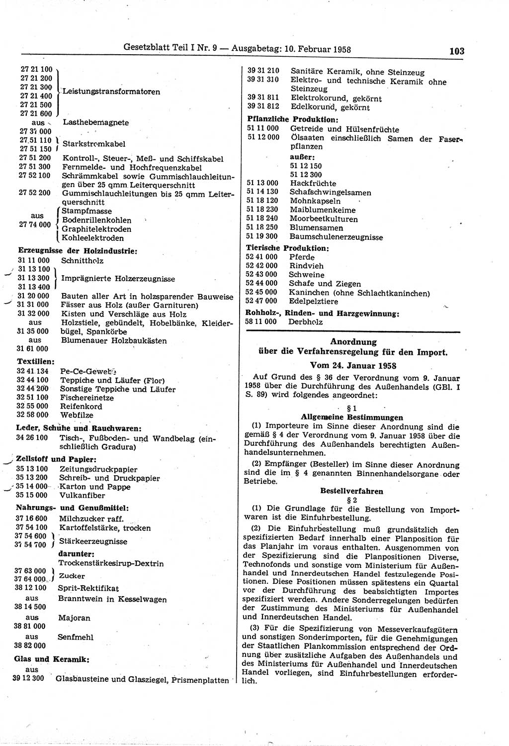 Gesetzblatt (GBl.) der Deutschen Demokratischen Republik (DDR) Teil Ⅰ 1958, Seite 103 (GBl. DDR Ⅰ 1958, S. 103)