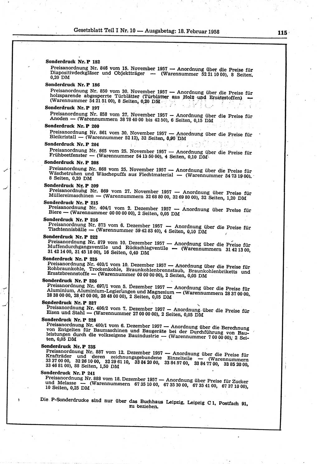 Gesetzblatt (GBl.) der Deutschen Demokratischen Republik (DDR) Teil Ⅰ 1958, Seite 115 (GBl. DDR Ⅰ 1958, S. 115)