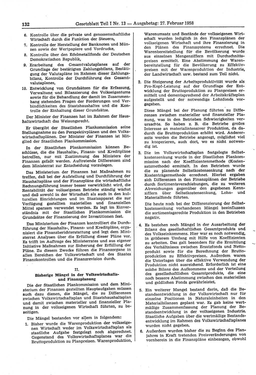 Gesetzblatt (GBl.) der Deutschen Demokratischen Republik (DDR) Teil Ⅰ 1958, Seite 132 (GBl. DDR Ⅰ 1958, S. 132)