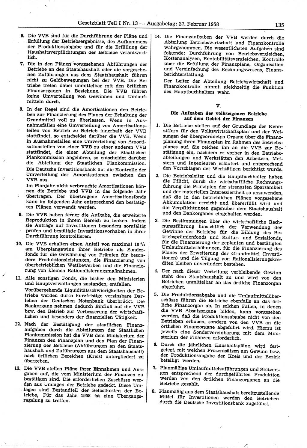 Gesetzblatt (GBl.) der Deutschen Demokratischen Republik (DDR) Teil Ⅰ 1958, Seite 135 (GBl. DDR Ⅰ 1958, S. 135)