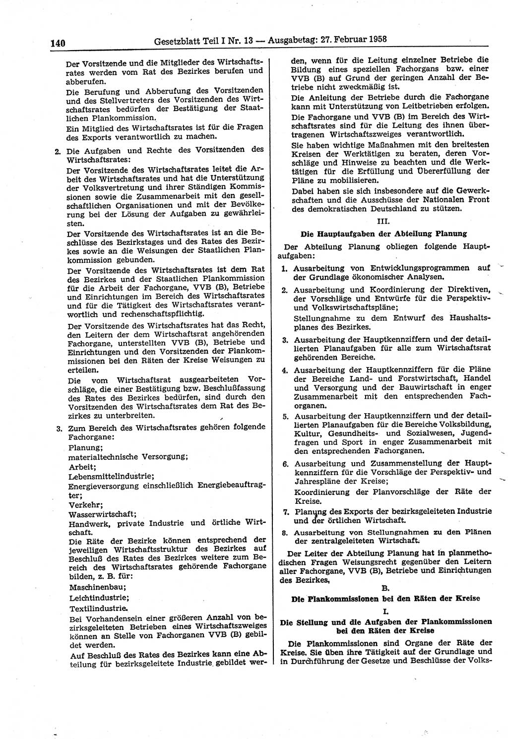 Gesetzblatt (GBl.) der Deutschen Demokratischen Republik (DDR) Teil Ⅰ 1958, Seite 140 (GBl. DDR Ⅰ 1958, S. 140)