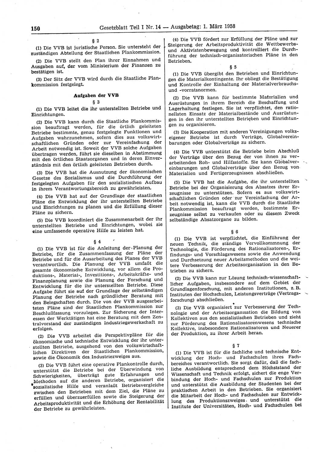Gesetzblatt (GBl.) der Deutschen Demokratischen Republik (DDR) Teil Ⅰ 1958, Seite 150 (GBl. DDR Ⅰ 1958, S. 150)