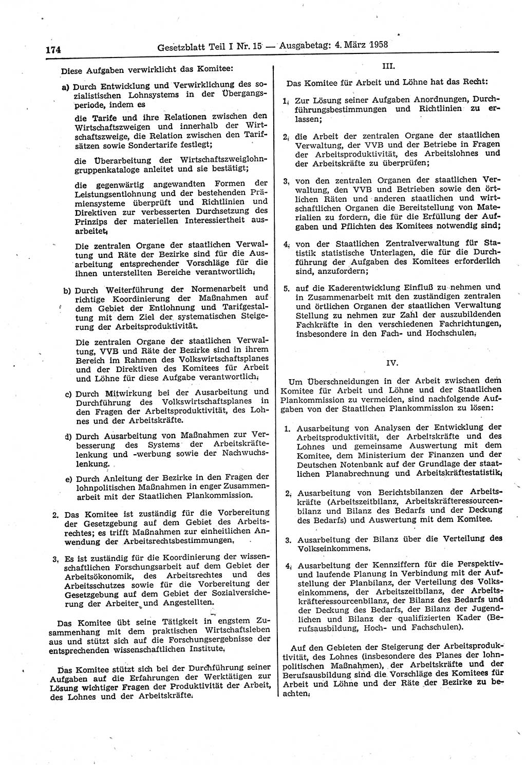 Gesetzblatt (GBl.) der Deutschen Demokratischen Republik (DDR) Teil Ⅰ 1958, Seite 174 (GBl. DDR Ⅰ 1958, S. 174)