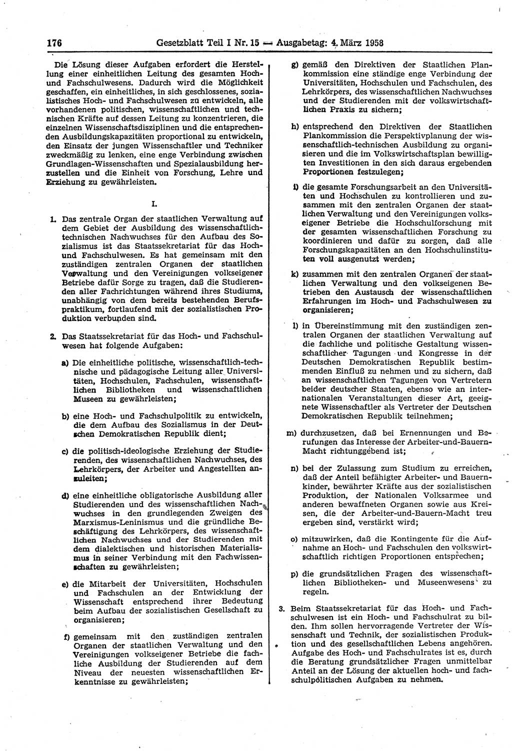 Gesetzblatt (GBl.) der Deutschen Demokratischen Republik (DDR) Teil Ⅰ 1958, Seite 176 (GBl. DDR Ⅰ 1958, S. 176)