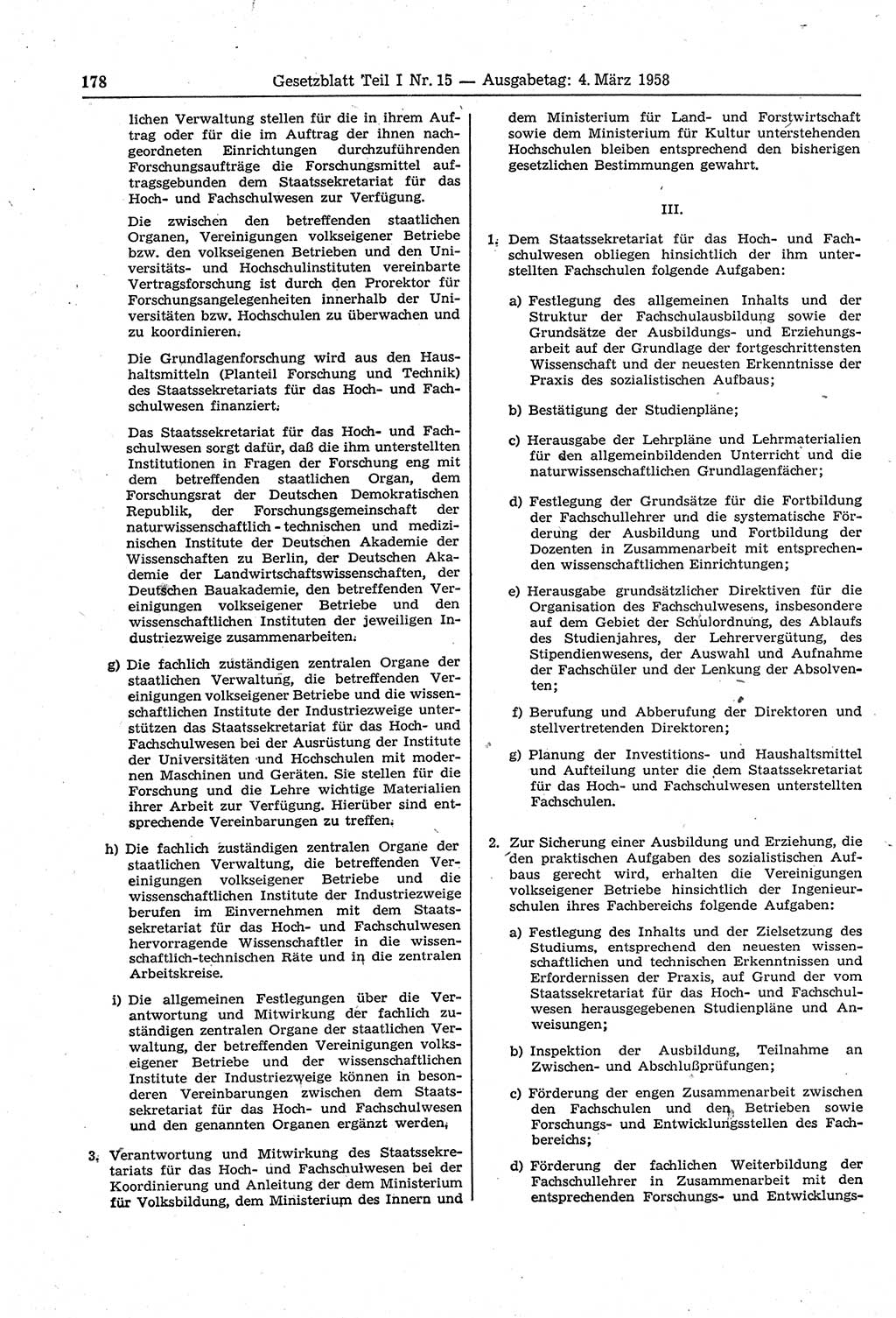 Gesetzblatt (GBl.) der Deutschen Demokratischen Republik (DDR) Teil Ⅰ 1958, Seite 178 (GBl. DDR Ⅰ 1958, S. 178)