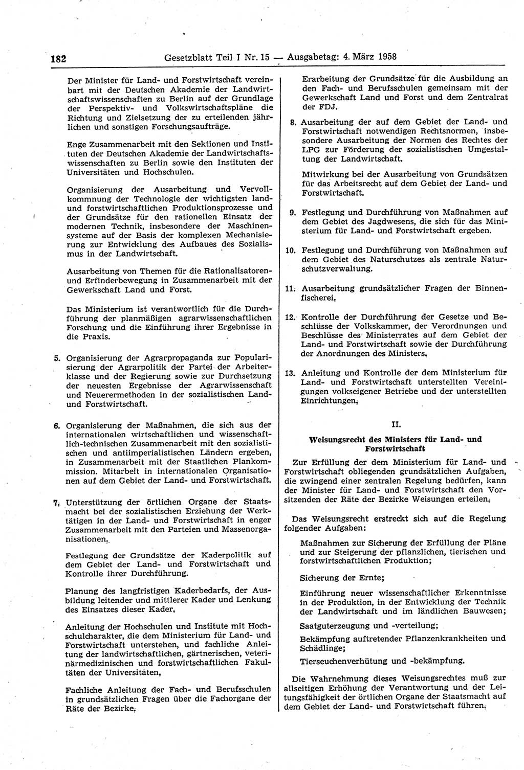 Gesetzblatt (GBl.) der Deutschen Demokratischen Republik (DDR) Teil Ⅰ 1958, Seite 182 (GBl. DDR Ⅰ 1958, S. 182)