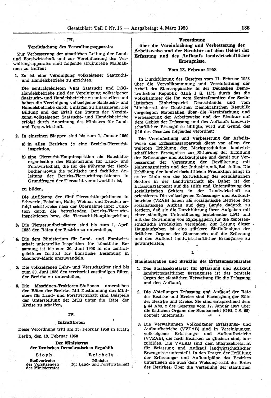 Gesetzblatt (GBl.) der Deutschen Demokratischen Republik (DDR) Teil Ⅰ 1958, Seite 183 (GBl. DDR Ⅰ 1958, S. 183)
