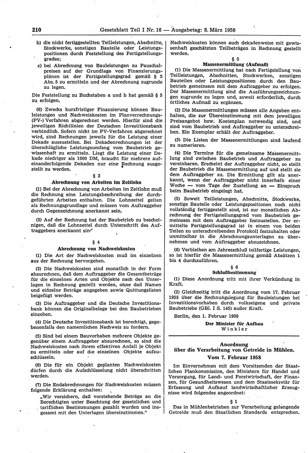 Gesetzblatt (GBl.) der Deutschen Demokratischen Republik (DDR) Teil Ⅰ 1958, Seite 210 (GBl. DDR Ⅰ 1958, S. 210)