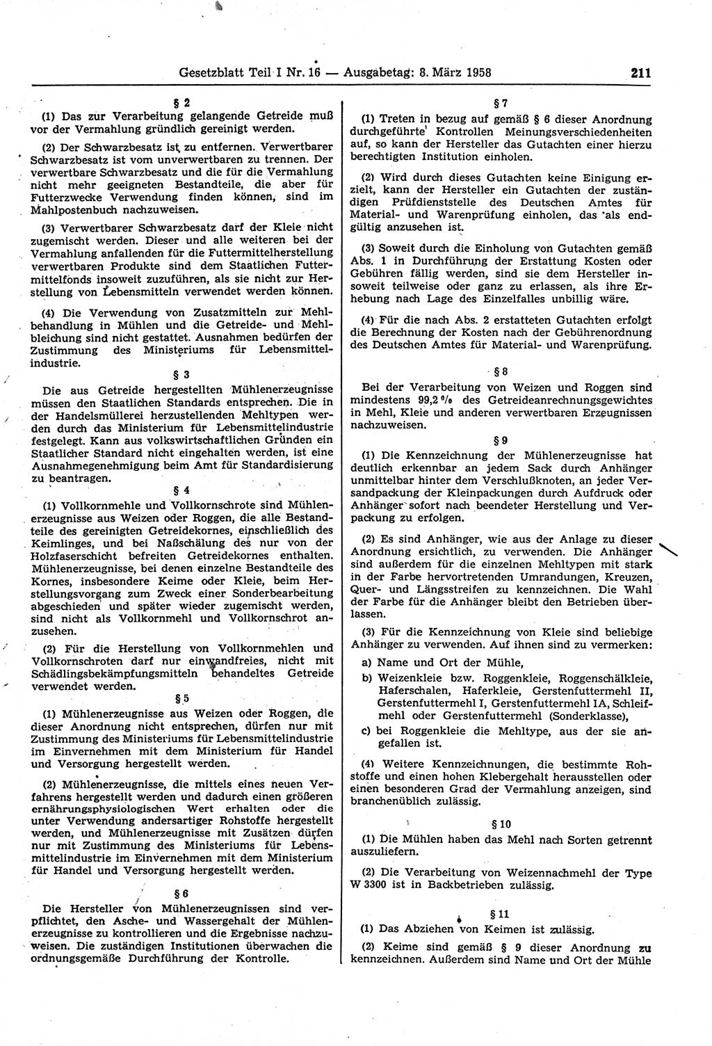 Gesetzblatt (GBl.) der Deutschen Demokratischen Republik (DDR) Teil Ⅰ 1958, Seite 211 (GBl. DDR Ⅰ 1958, S. 211)