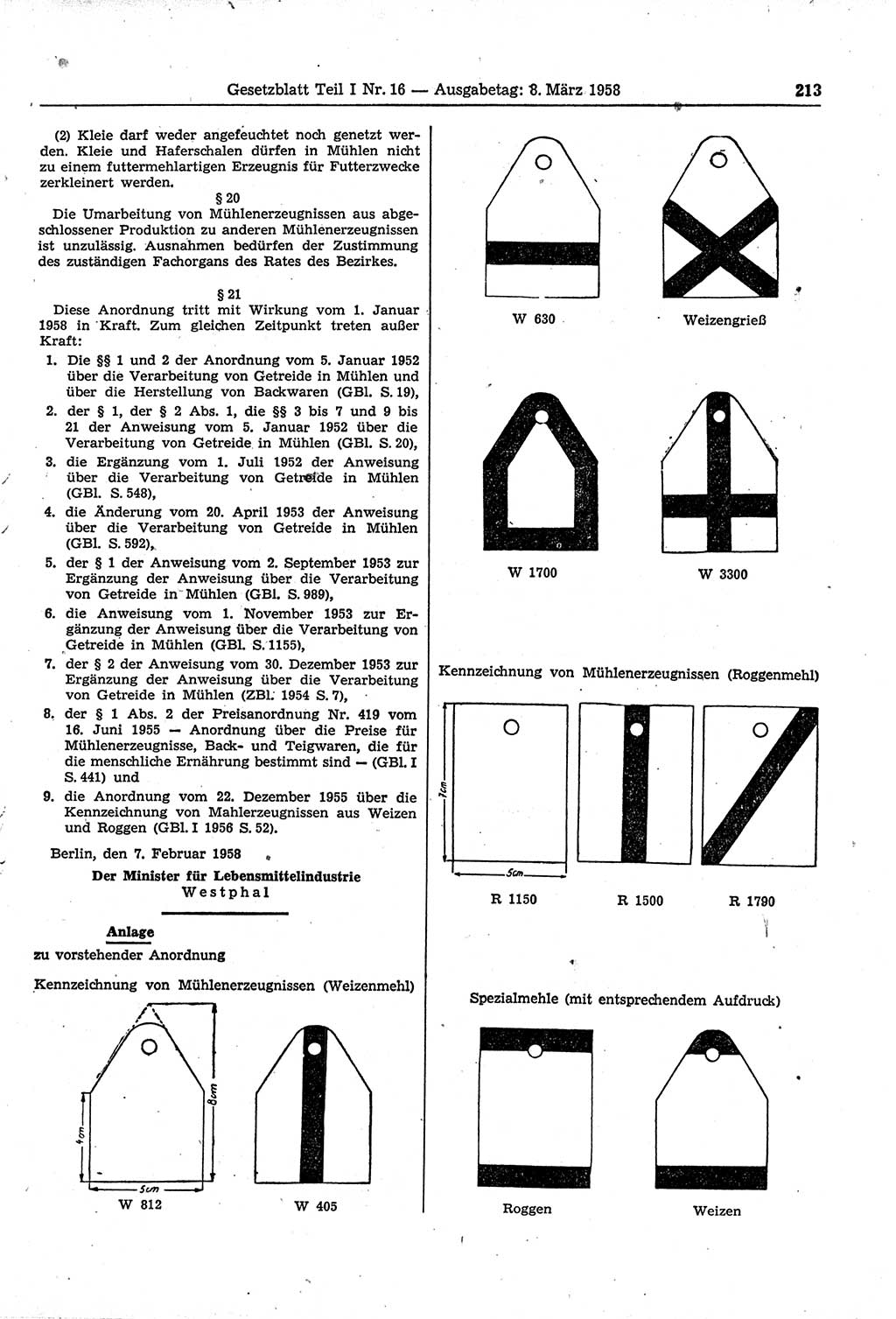 Gesetzblatt (GBl.) der Deutschen Demokratischen Republik (DDR) Teil Ⅰ 1958, Seite 213 (GBl. DDR Ⅰ 1958, S. 213)
