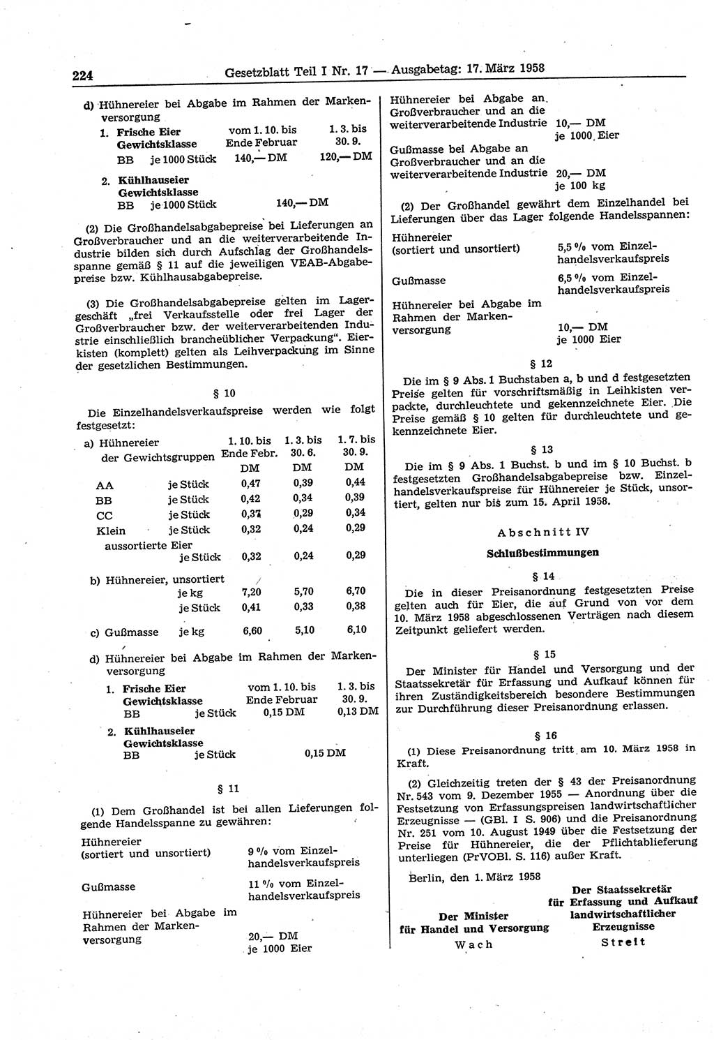 Gesetzblatt (GBl.) der Deutschen Demokratischen Republik (DDR) Teil Ⅰ 1958, Seite 224 (GBl. DDR Ⅰ 1958, S. 224)