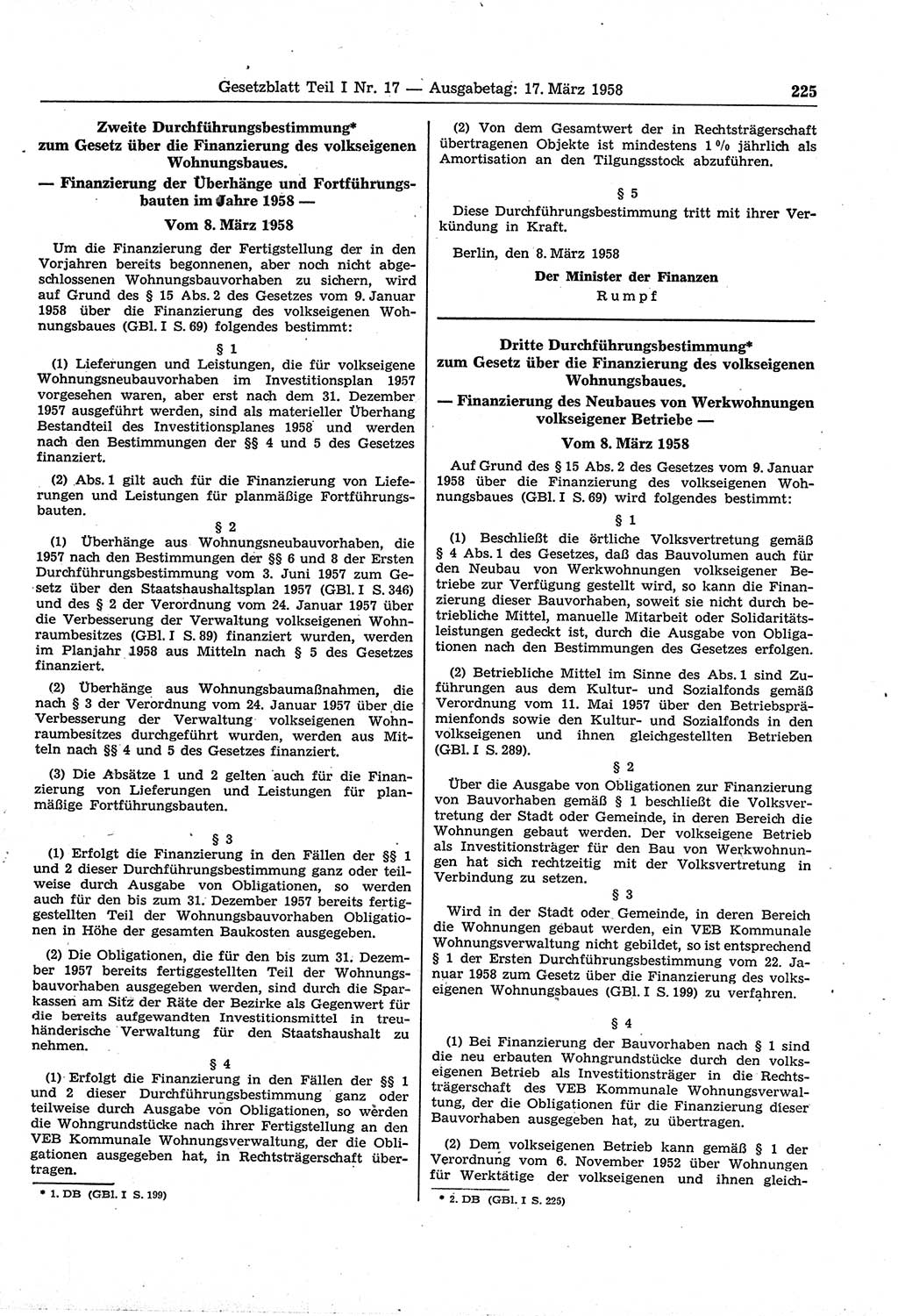 Gesetzblatt (GBl.) der Deutschen Demokratischen Republik (DDR) Teil Ⅰ 1958, Seite 225 (GBl. DDR Ⅰ 1958, S. 225)
