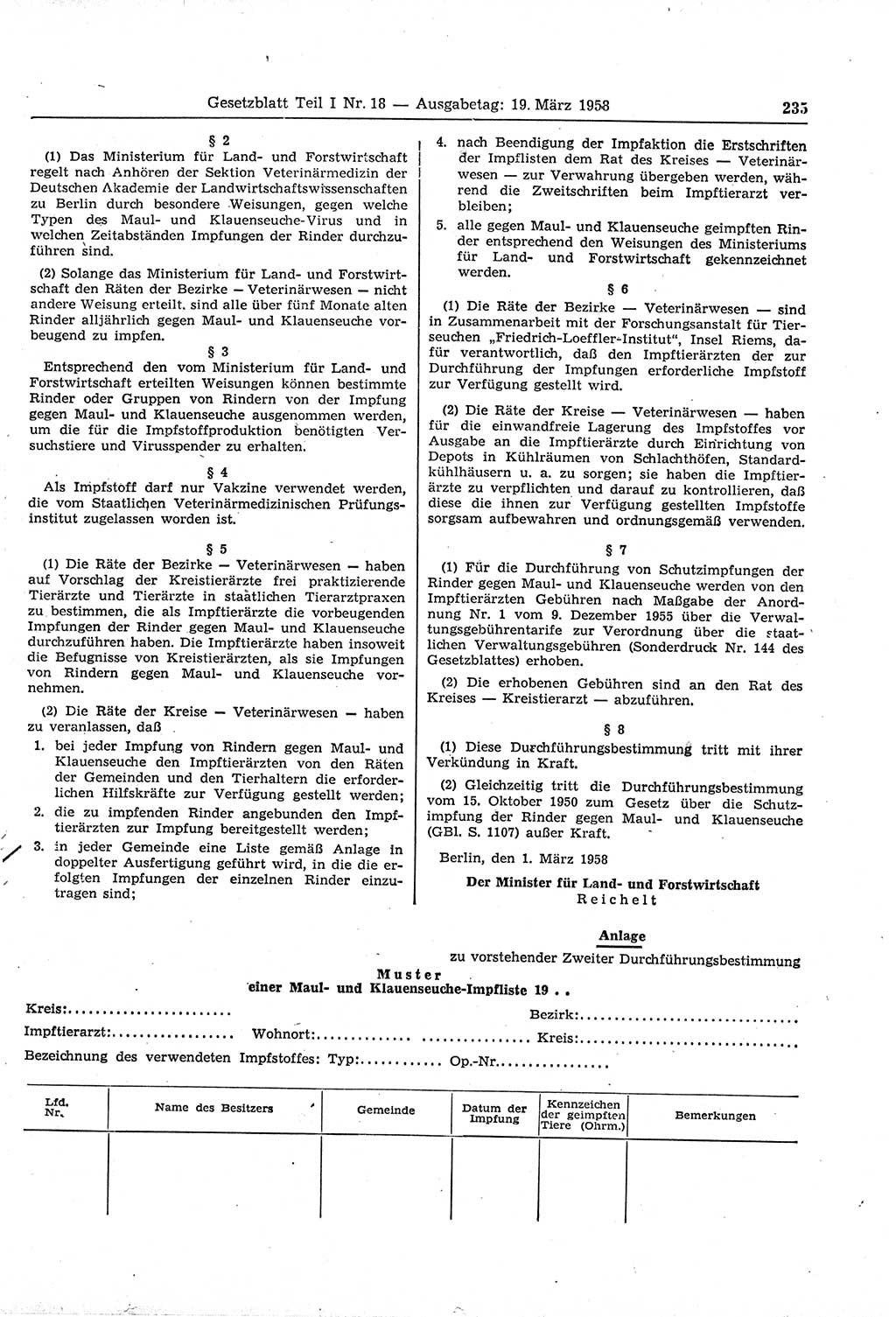 Gesetzblatt (GBl.) der Deutschen Demokratischen Republik (DDR) Teil Ⅰ 1958, Seite 235 (GBl. DDR Ⅰ 1958, S. 235)