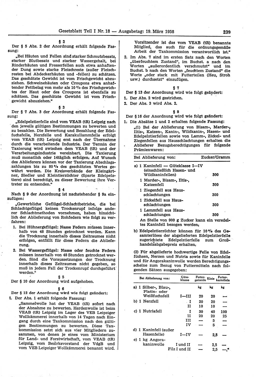 Gesetzblatt (GBl.) der Deutschen Demokratischen Republik (DDR) Teil Ⅰ 1958, Seite 239 (GBl. DDR Ⅰ 1958, S. 239)