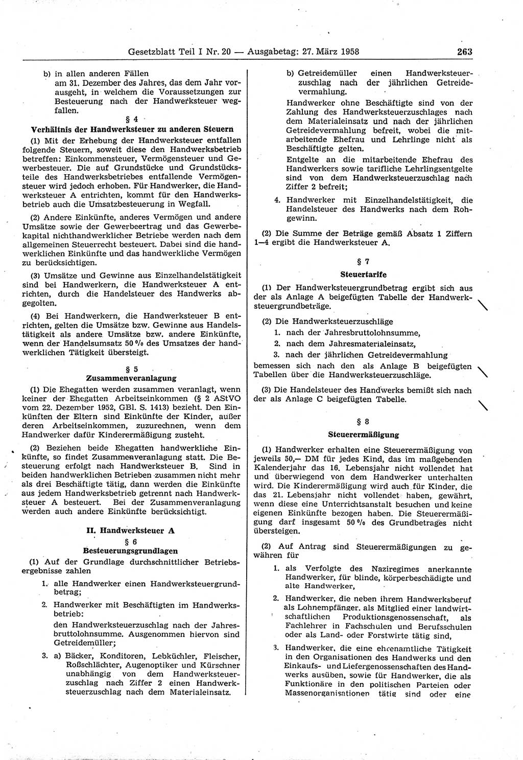 Gesetzblatt (GBl.) der Deutschen Demokratischen Republik (DDR) Teil Ⅰ 1958, Seite 263 (GBl. DDR Ⅰ 1958, S. 263)