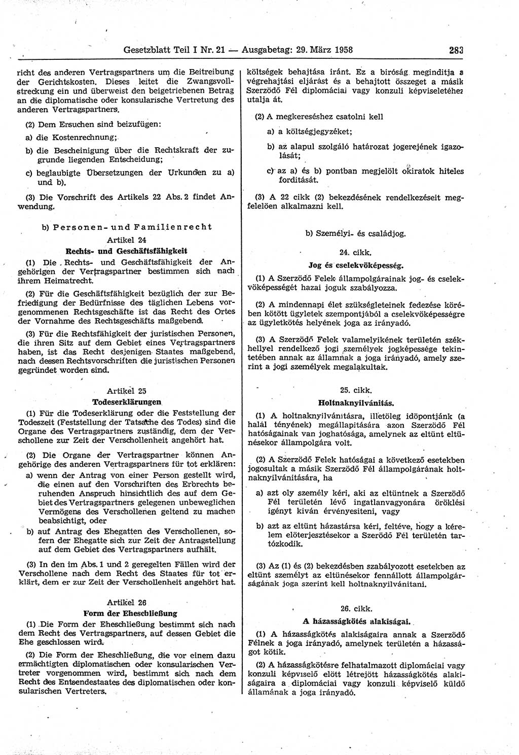 Gesetzblatt (GBl.) der Deutschen Demokratischen Republik (DDR) Teil Ⅰ 1958, Seite 283 (GBl. DDR Ⅰ 1958, S. 283)