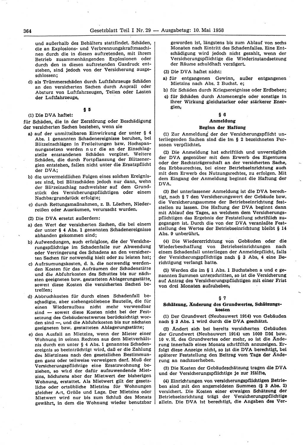 Gesetzblatt (GBl.) der Deutschen Demokratischen Republik (DDR) Teil Ⅰ 1958, Seite 364 (GBl. DDR Ⅰ 1958, S. 364)