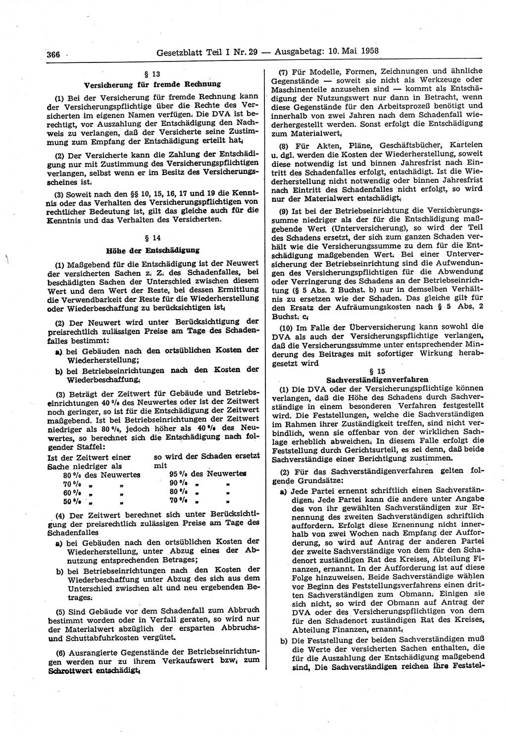 Gesetzblatt (GBl.) der Deutschen Demokratischen Republik (DDR) Teil Ⅰ 1958, Seite 366 (GBl. DDR Ⅰ 1958, S. 366)