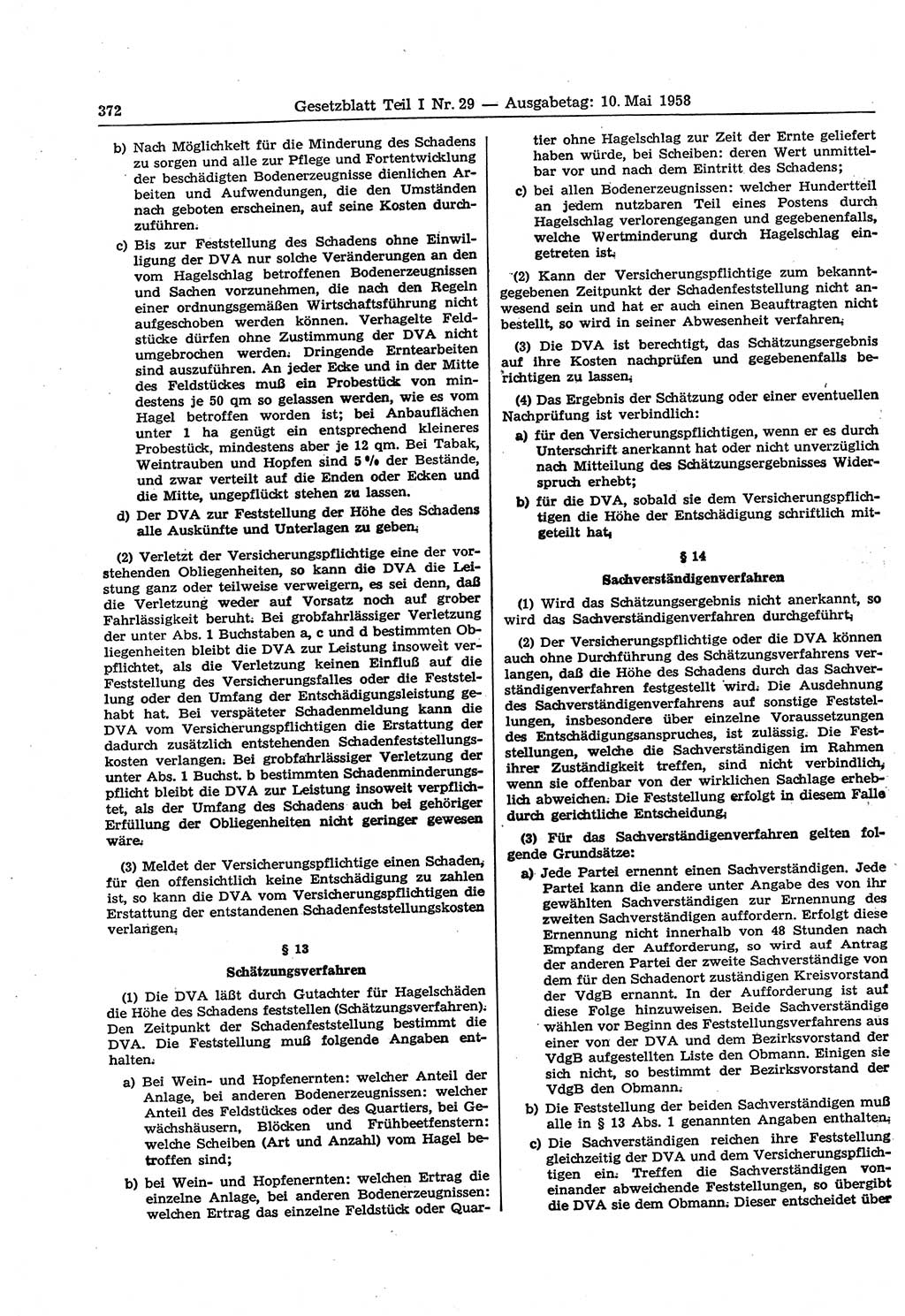 Gesetzblatt (GBl.) der Deutschen Demokratischen Republik (DDR) Teil Ⅰ 1958, Seite 372 (GBl. DDR Ⅰ 1958, S. 372)