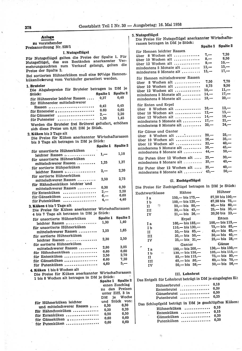 Gesetzblatt (GBl.) der Deutschen Demokratischen Republik (DDR) Teil Ⅰ 1958, Seite 378 (GBl. DDR Ⅰ 1958, S. 378)