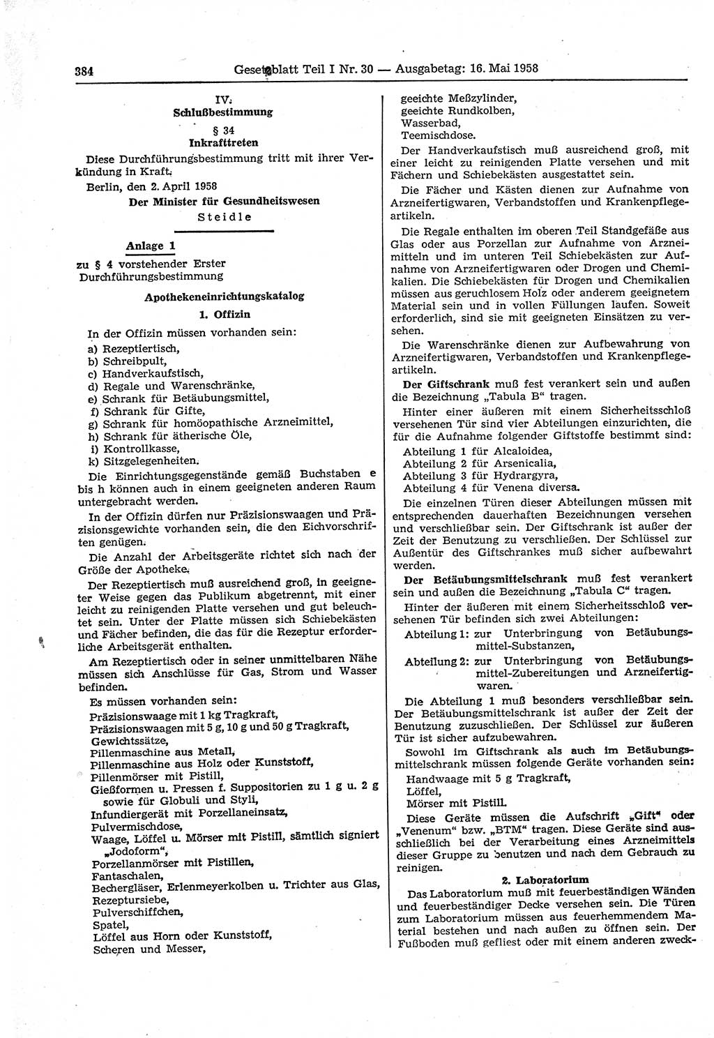 Gesetzblatt (GBl.) der Deutschen Demokratischen Republik (DDR) Teil Ⅰ 1958, Seite 384 (GBl. DDR Ⅰ 1958, S. 384)