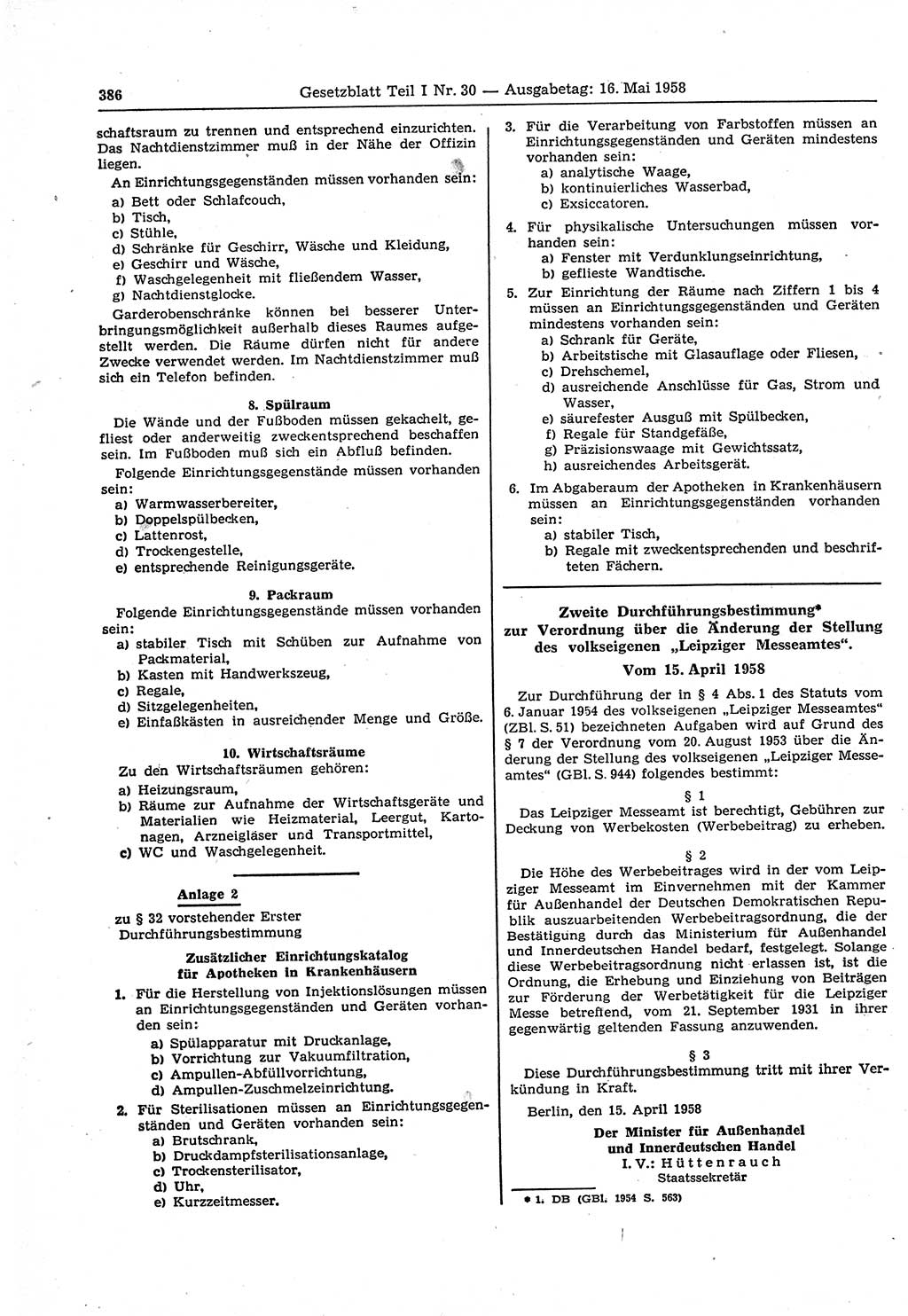 Gesetzblatt (GBl.) der Deutschen Demokratischen Republik (DDR) Teil Ⅰ 1958, Seite 386 (GBl. DDR Ⅰ 1958, S. 386)