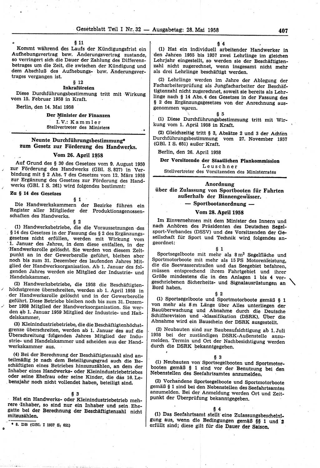 Gesetzblatt (GBl.) der Deutschen Demokratischen Republik (DDR) Teil Ⅰ 1958, Seite 407 (GBl. DDR Ⅰ 1958, S. 407)