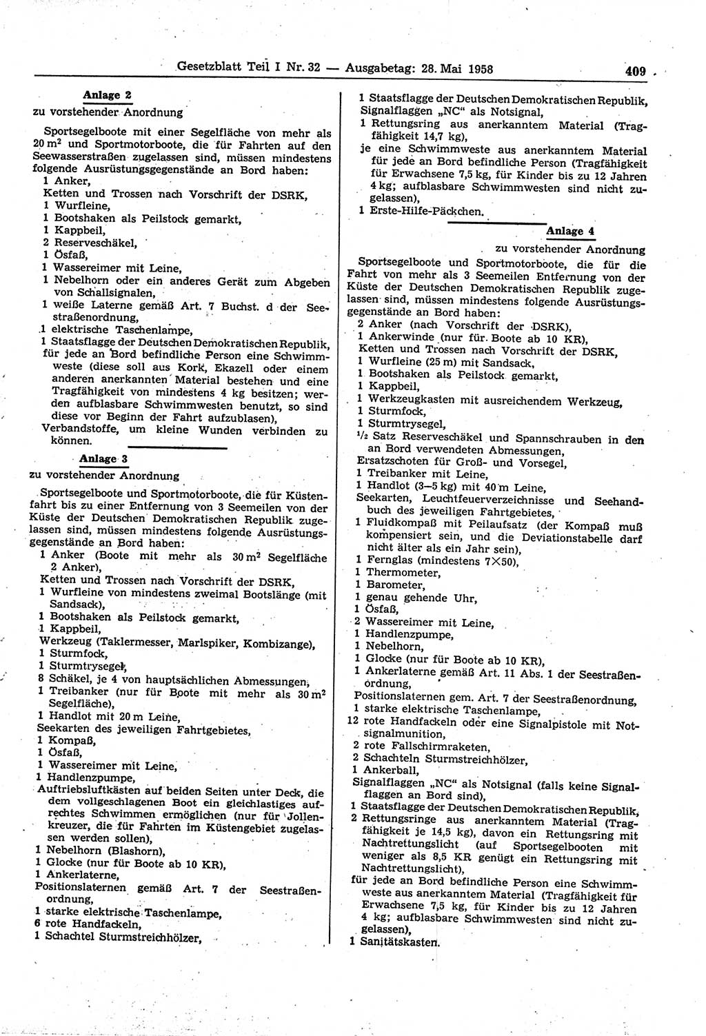 Gesetzblatt (GBl.) der Deutschen Demokratischen Republik (DDR) Teil Ⅰ 1958, Seite 409 (GBl. DDR Ⅰ 1958, S. 409)